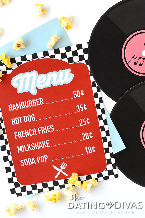 50's Style Diner Date Menu