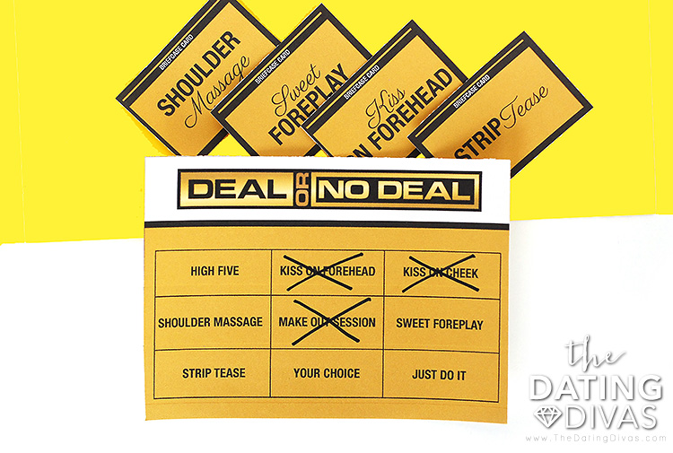 A Sexy Deal or No Deal gameboard and several briefcase cards | The Dating Divas