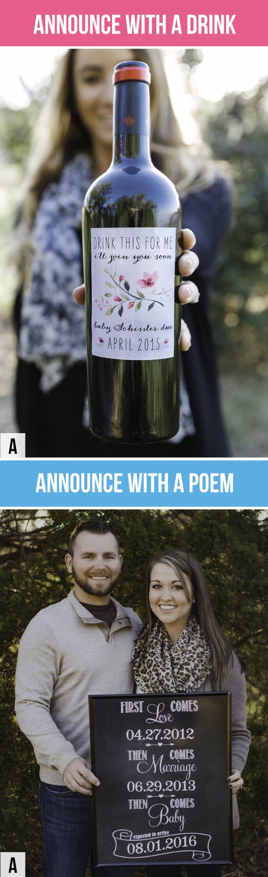 pregnancy announcements with a drink
