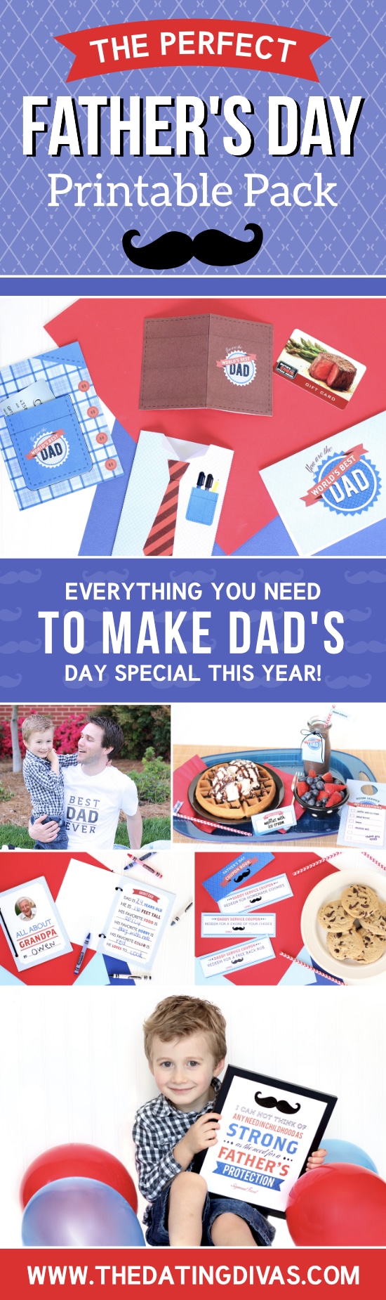 This Happy Father's Day Printable Pack has everything from Father's Day cards, to quotes, to a cute iron-on t-shirt and even a Happy Father's Day coupons printable book! #FathersDay #HappyFathersDayPartyPack 