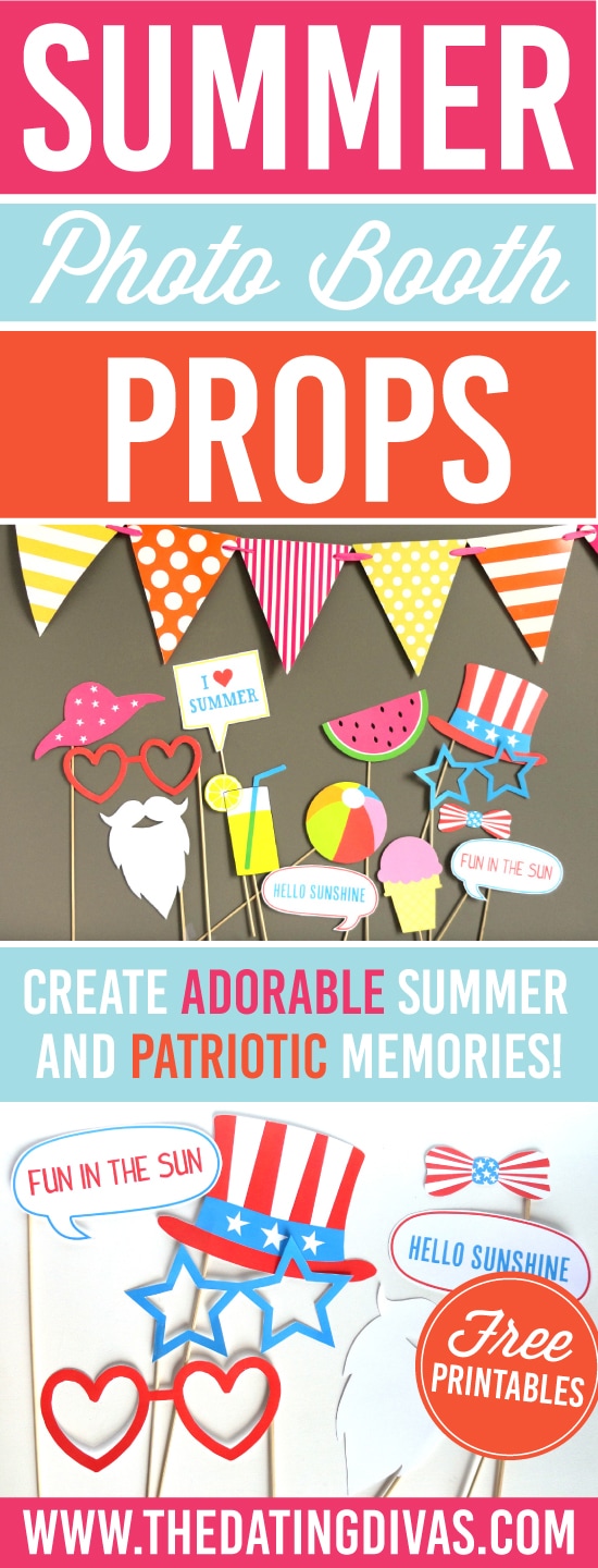 The cutest summer photo booth props printable for FREE! Love that there are patriotic printable photo booth props, too! #TheDatingDivas #PhotoBoothProps #PrintablePhotoBoothProps