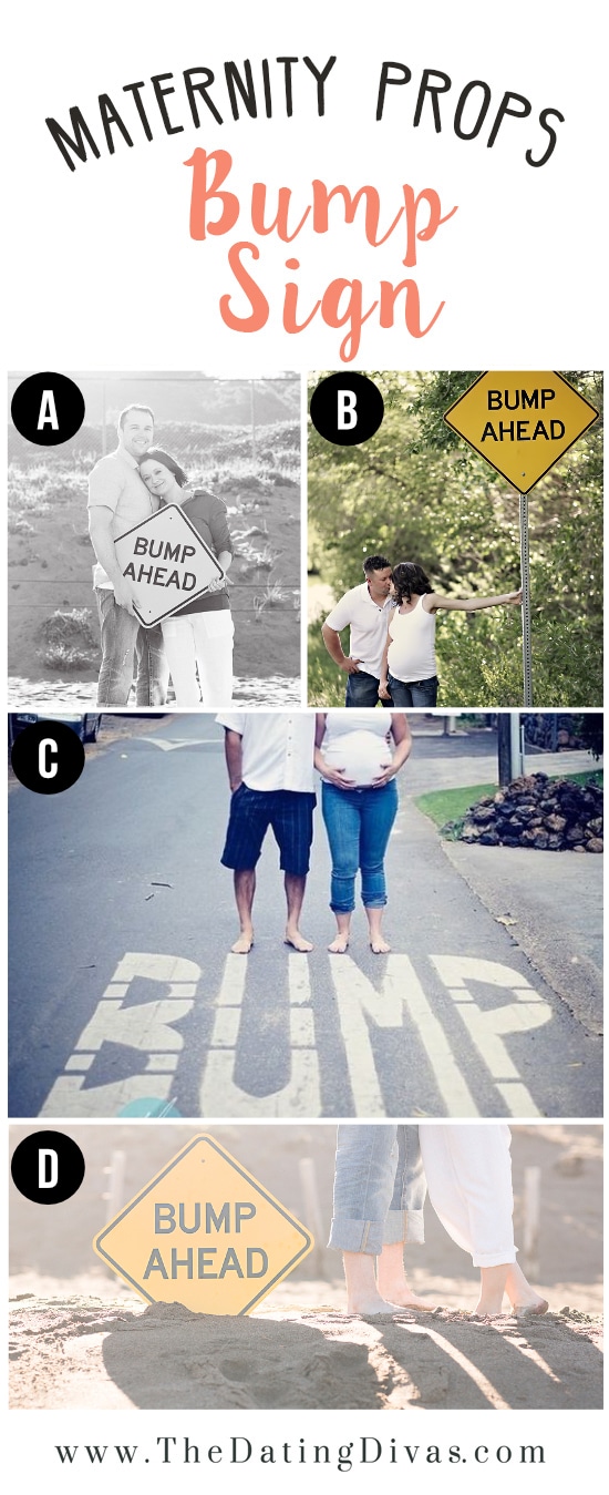 Maternity Photos with Couples Staning next to Bump Road Sign 