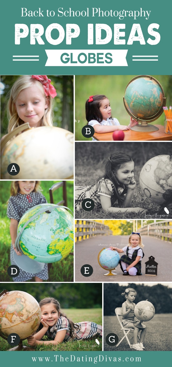 Children using a globe as a prop for back-to-school photoshoot | The Dating Divas