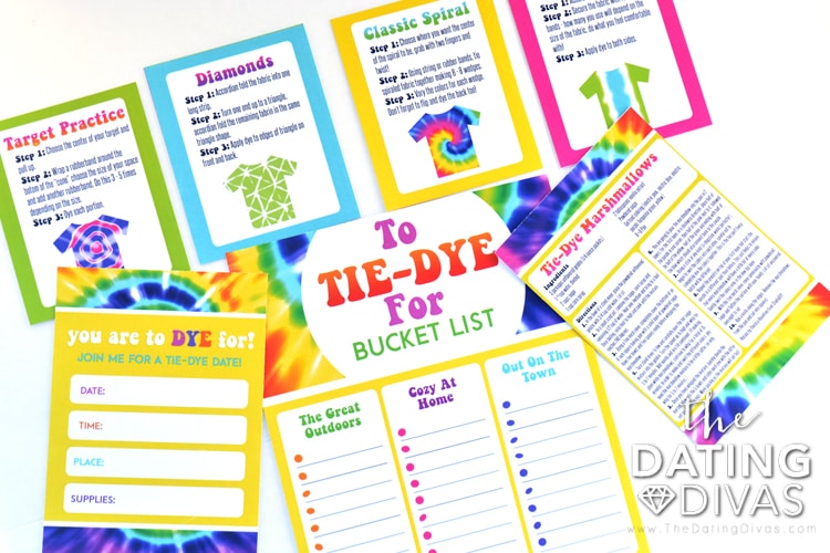 Free printable tie dye date pack.