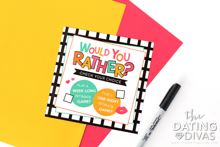 Would You Rather Bedroom Game Invitation with red and yellow paper and sharpie