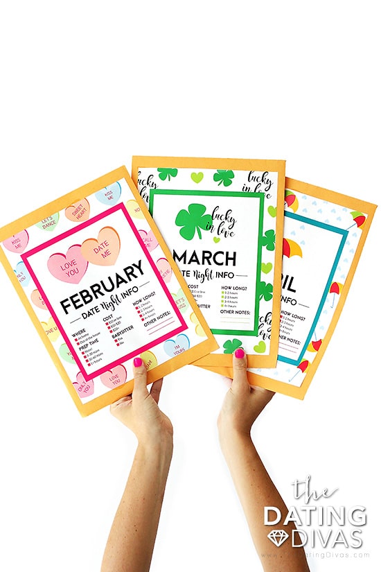 Date Night Kits envelopes for each month of the year.