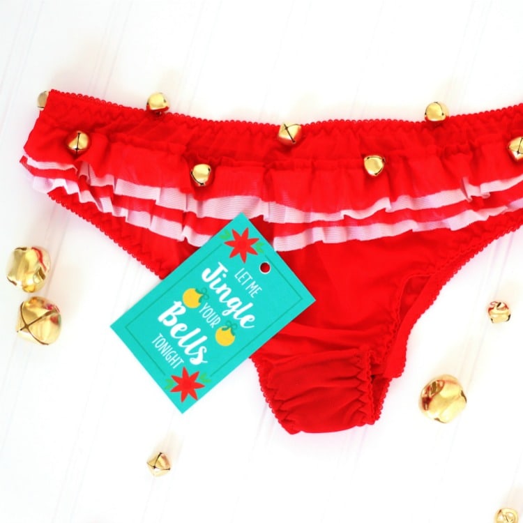 Women Christmas White Sequin Polka Dots Red Jingle Bell Panties Briefs Underwear