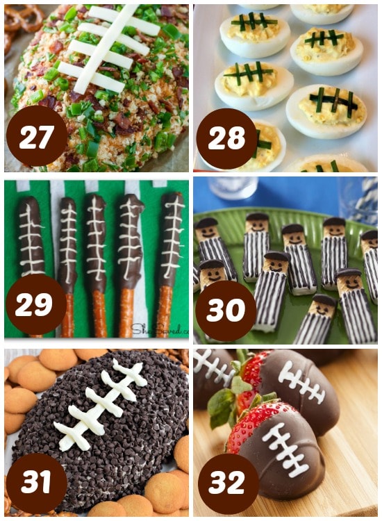 Football themed foods for the Super Bowl.