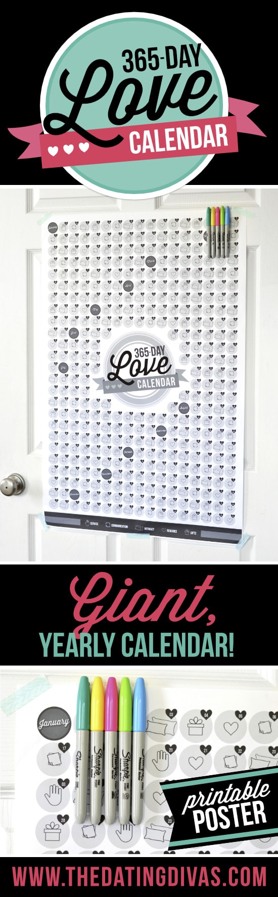 365-Day Printable Love Calendar Poster