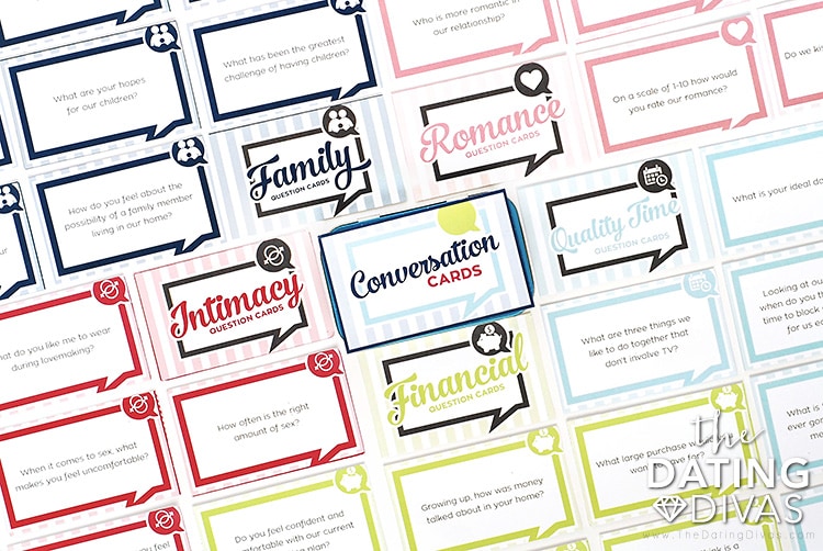 Grid of conversation starters for couples cards