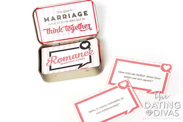 Tin mint turned into card hold for conversation starters for couples cards