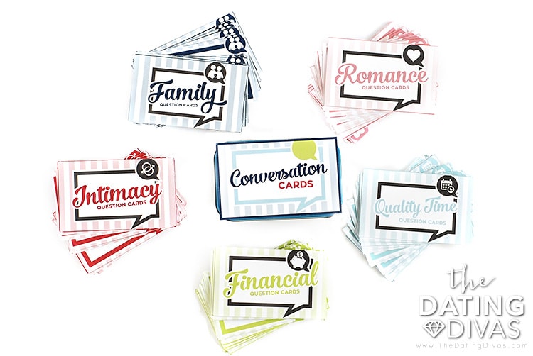 6 piles of conversation starters for couples cards