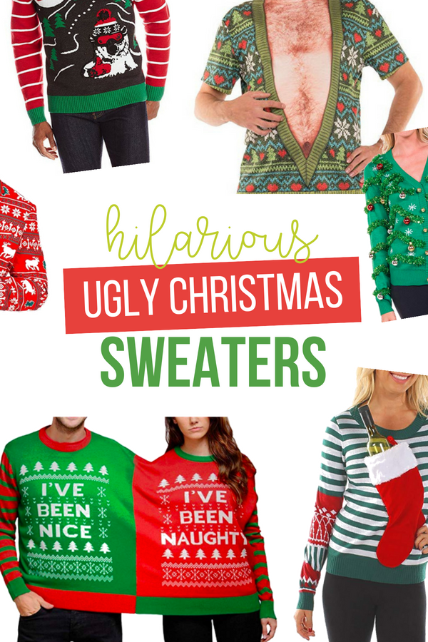 The best ugly Christmas sweaters that are sure to win the annual ugly sweater contest! Funny men's and women's ugly sweaters plus tacky accessories! #UglyChristmasSweaters #DatingDivas