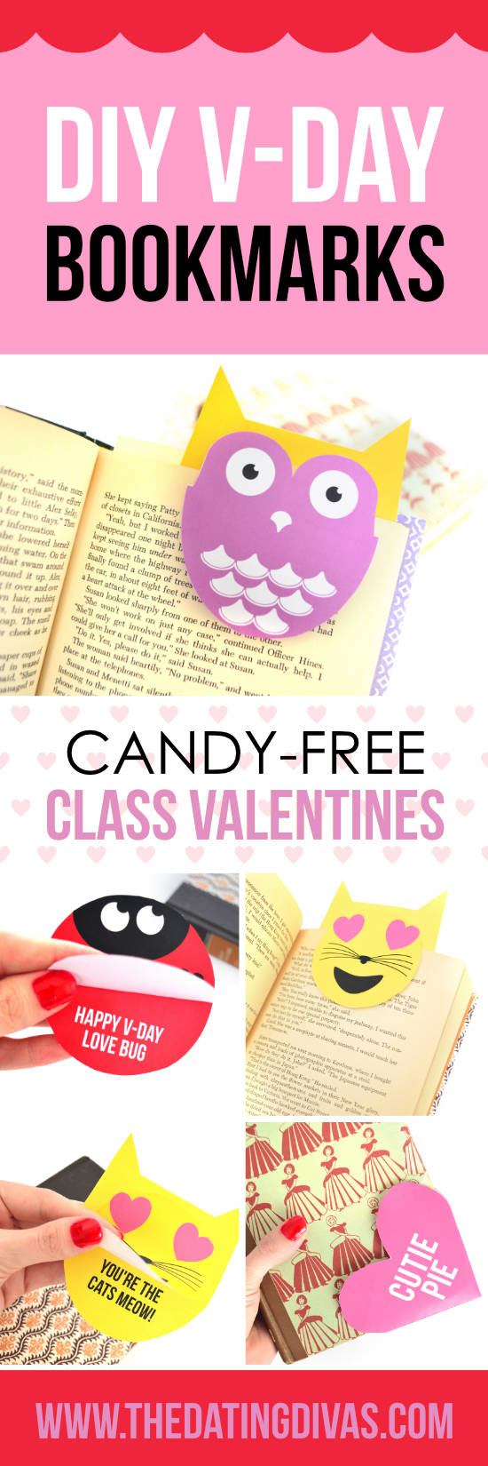 Candy Free V-Day Bookmarks. #VDay #ValentinesBookmarks