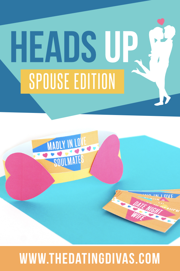 This is a MUST do date night! The Heads Up Game is a hilarious guessing game where you try to guess the word on a card placed on your forehead! In this special spouse edition - all of the words you are guessing have to do with love and marriage. The Heads Up Game is perfect for a date night at home! #datenight #datenightathome #headsupgame #foreheadgame #datingdivas