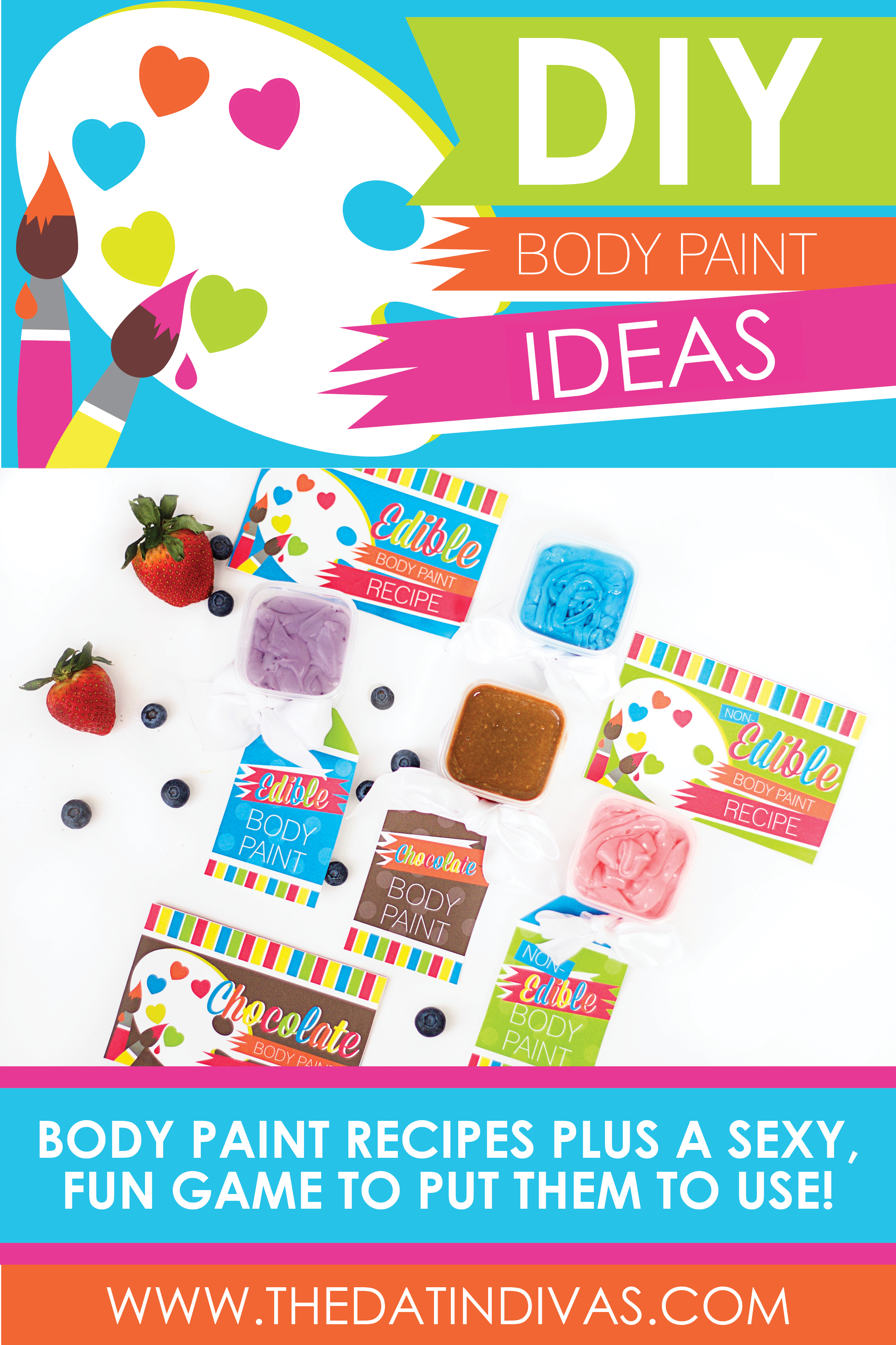 Body painting is such a clever and fun way to reconnect! I love these recipes from thedatingdivas.com #bodypainting #bodypaintideas #DIYchocolatebodypaint