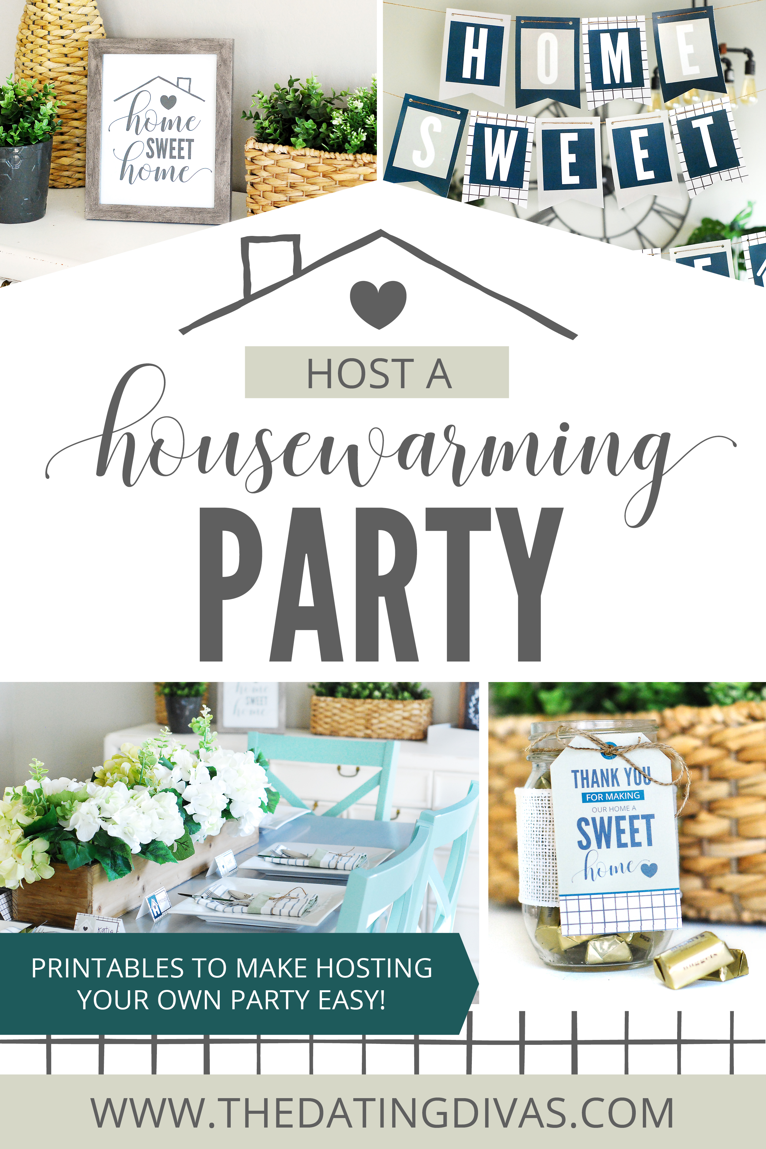 Housewarming party host kit includes printable invitations decor, a unique game, and more! Makes hosting a housewarming party easy! #housewarmingparty #housewarming #datingdivas #HostaHousewarmingParty