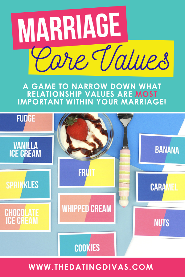 Improve your marriage now! Play the Core Values Couples Game and figure out how to get more out of your marriage! #corevalues #listofvalues #sharedvalues #couplesgame #datingdivas