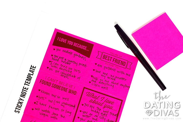 A printable sticky note with cute messages written on it | The Dating Divas