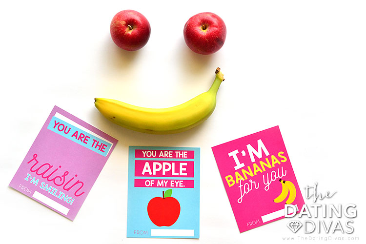 Kids Valentine cards for healthy snacks.