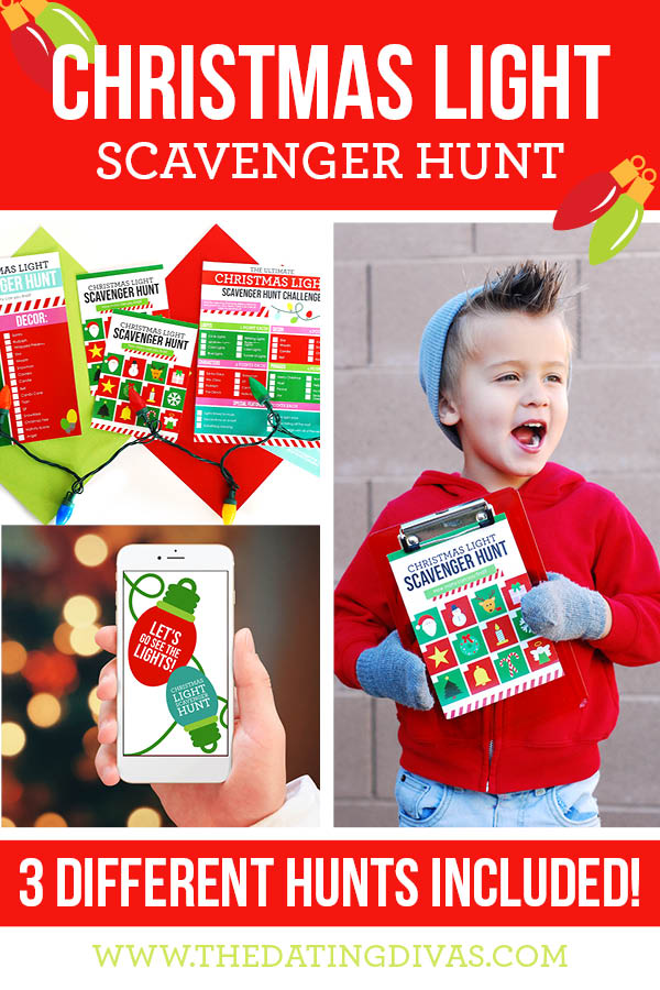 Head out for a Scavenger Hunt Christmas Lights Date Night! This site has 3 Christmas light scavenger hunt lists to choose from - including one for just for kids! #ChristmasLightScavengerHunt #ChristmasLightsDate