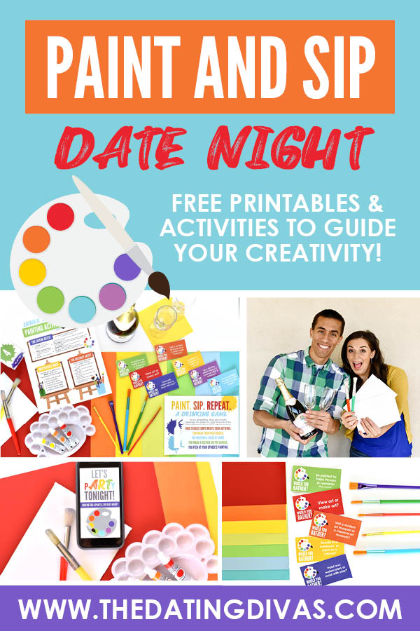 A Paint and Sip date night that you can do at home! I have always wanted to do one of these. Free printable activities! #paintandsip #paintnightdate #paintanddrink