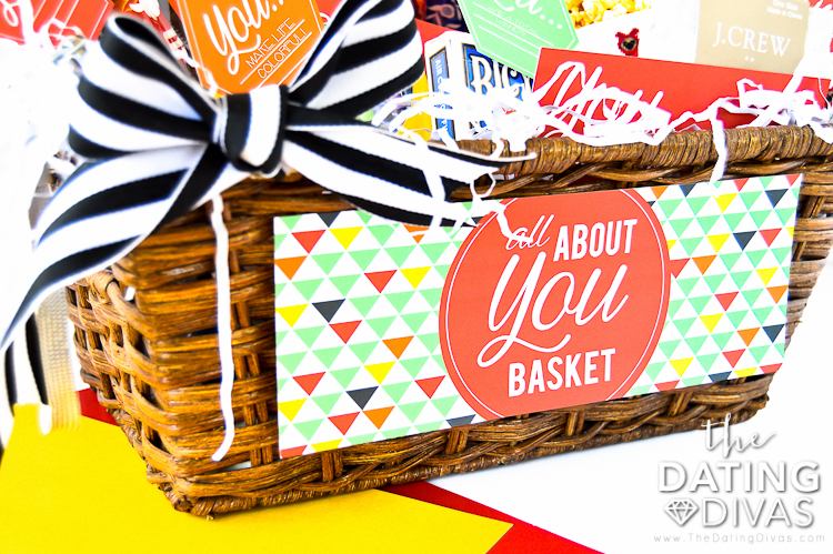 Valentine's Day customizable gift idea featuring "All About You" basket printables | The Dating Divas