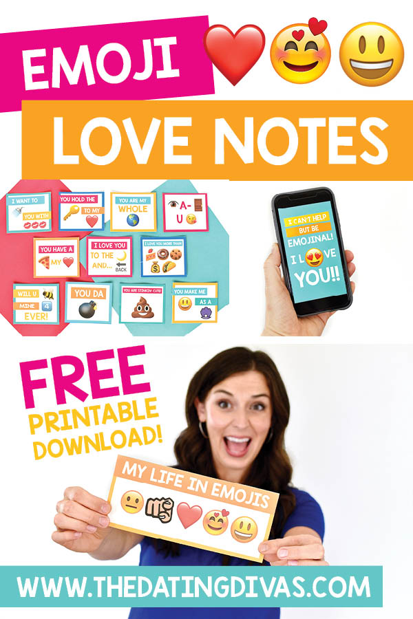 These romantic emoji love notes and text messages are so clever! My sweetheart will love these! Free printable download from The Dating Divas. #emojilovenote #romanticemoji #emojitext