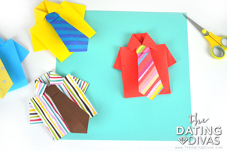 Completed Origami Shirt and Tie Cards