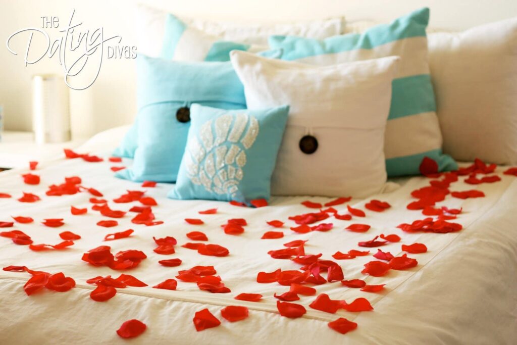 Rose petals for a romantic turn down with candles.