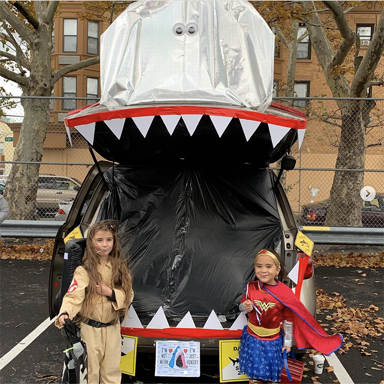 Trunk decorated as a shark - a great trunk or treat idea | The Dating Divas