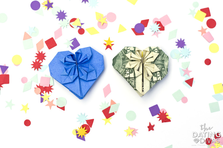 A step-by-step guide showing you how to make an origami heart out of a dollar bill| The Dating Divas