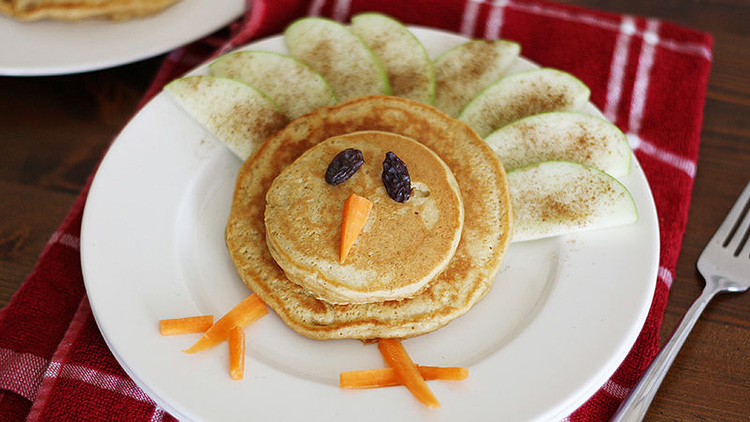 Stack your pancakes and make feathers from apples for this 
Thanksgiving snack or meal. | The Dating Divas