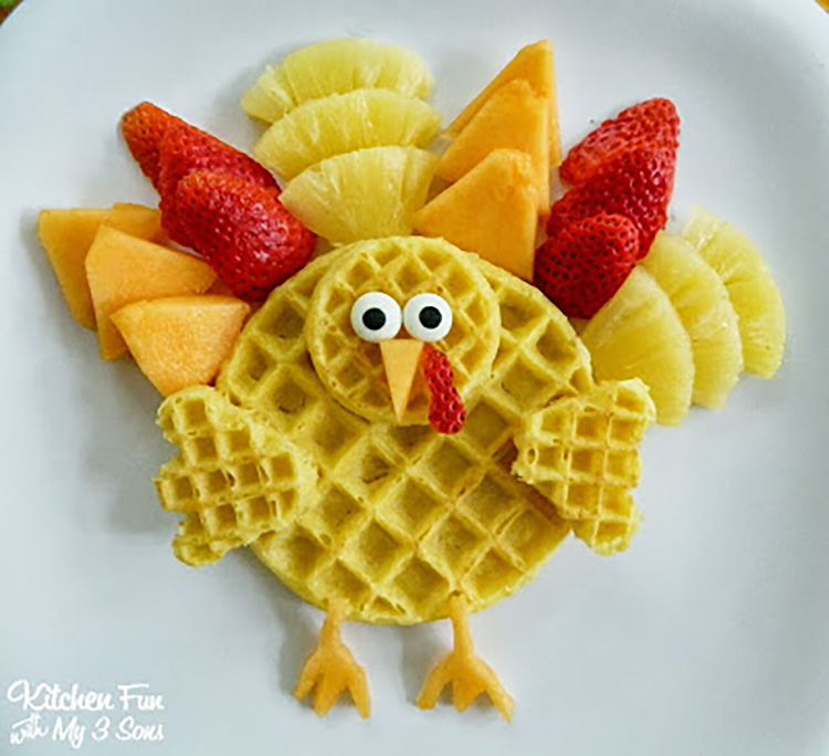 Make an adorable turkey breakfast waffle and other thanksgiving food ideas. | The Dating Divas