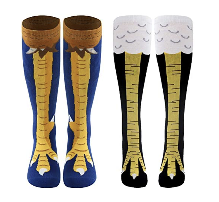 Socks with images of chicken's legs - a funny white elephant gift idea | The Dating Divas 