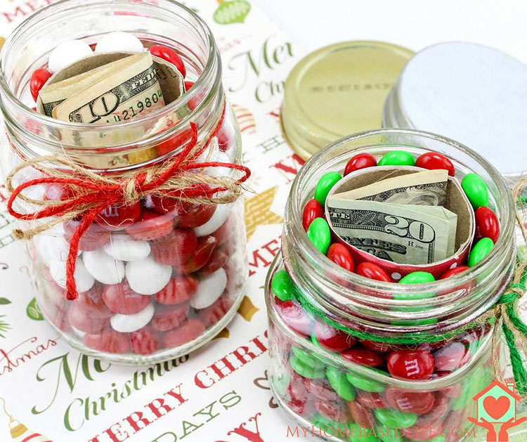 A jar of candies and money that make great white elephant gifts | The Dating Divas 