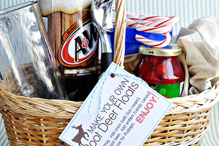 A basket filled with supplies to make root beer floats | The Dating Divas