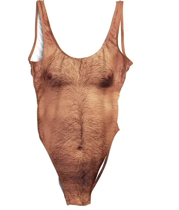 Swimsuit with a realistic image of a man's upper body - a funny gag gift idea | The Dating Divas