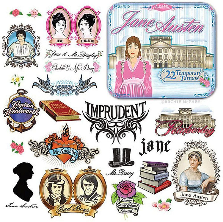 Temporary tattoos with images and phrases from Jane Austen's books | The Dating Divas 