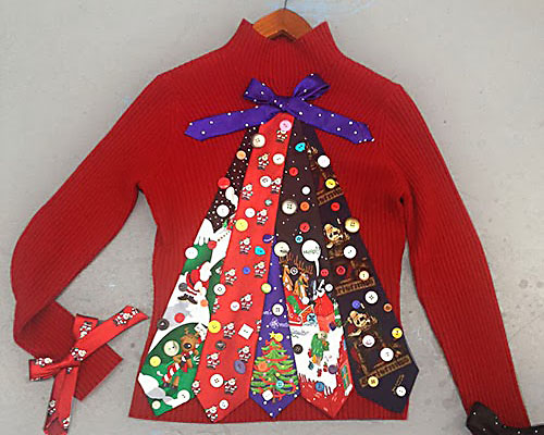 An Ugly Christmas Sweater With Christmas Ties Making a Tree | The Dating Divas