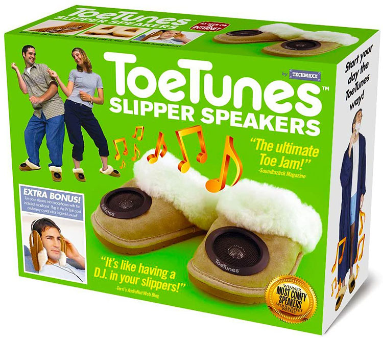 A prank gift box displaying slippers that play music - perfect for a White elephant gift exchange party | The Dating Divas