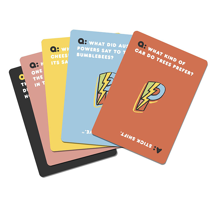 Cards spread out featuring questions where the answers are all puns | The Dating Divas 