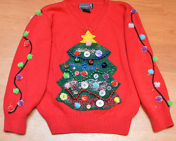 Decorate a Sweater with a Tree, Pom Poms, and Glitter | The Dating Divas