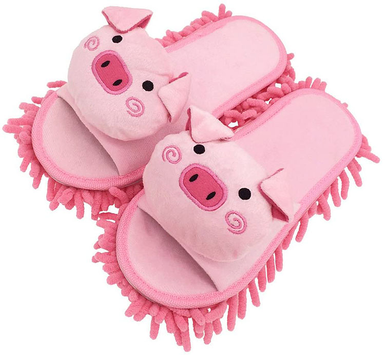 Pink pig slippers used for cleaning the floor - a helpful white elephant gift | The Dating Divas