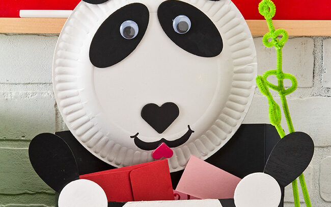 Black and white panda box for holding Valentine's Day cards | The Dating Divas