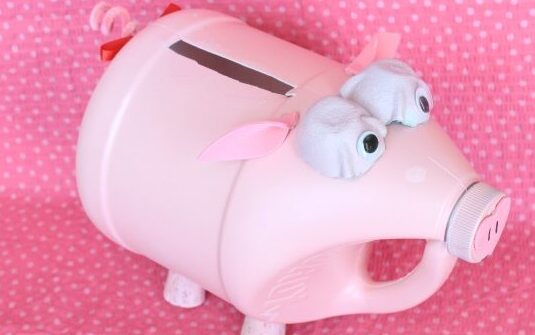 Pink piggy Valentine's Day box made from a jug of paint and egg carton eyes | The Dating Divas