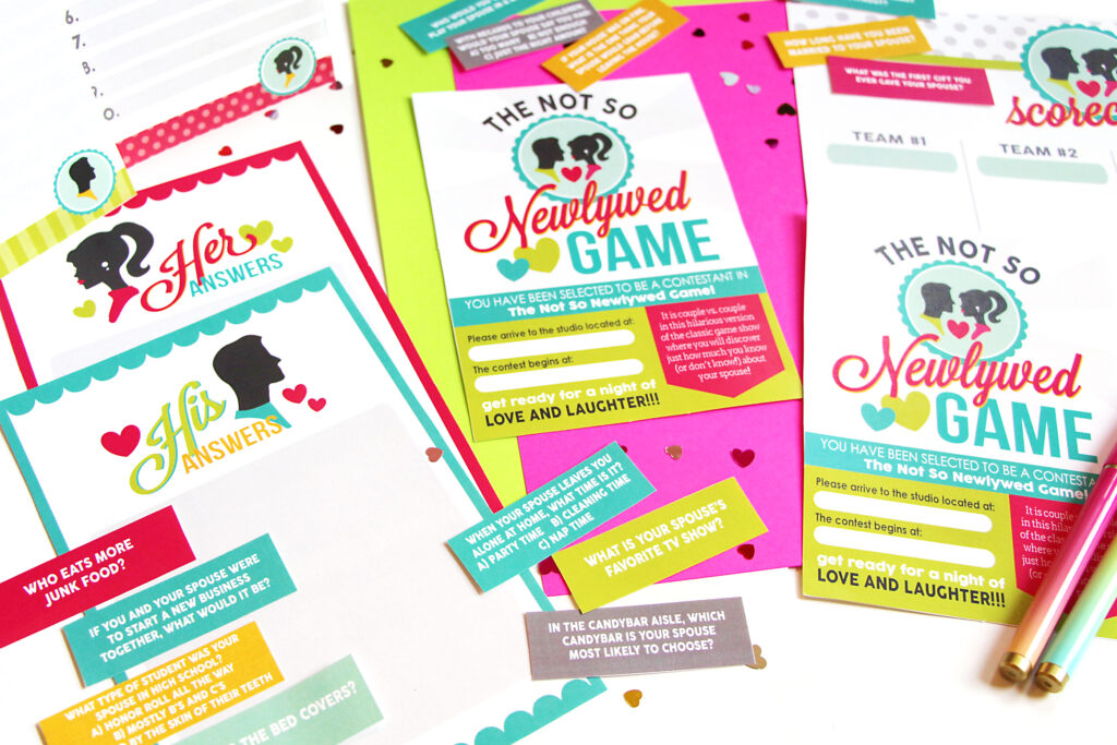 Bright Not So Newlywed game printables with invitations, answer cards, and dating game question cards | The Dating Divas 