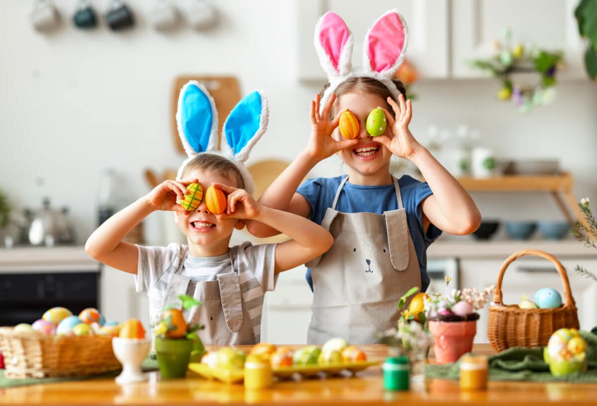 Kids enjoying Easter eggs and funny easter quotes.