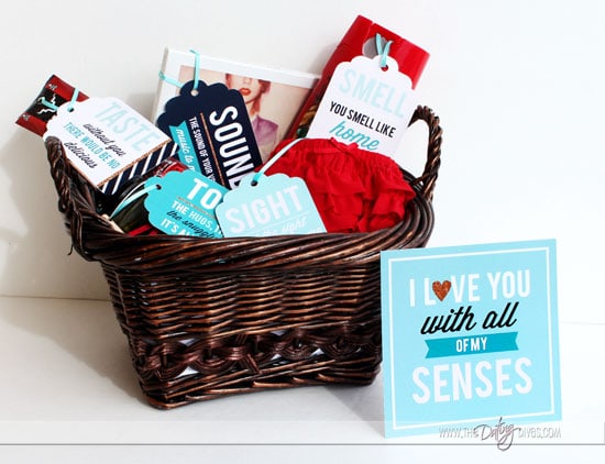 Wicker basket filled with 5 senses related gifts | The Dating Divas