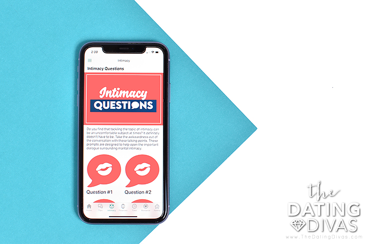 Phone screen displaying the main home page screen for intimacy questions | The Dating Divas